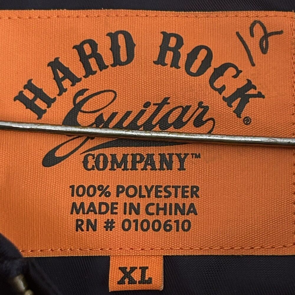 Hard Rock Guitar Co. Full Zip Quilted Navy Bomber Jacket Size XL - Picture 3 of 12